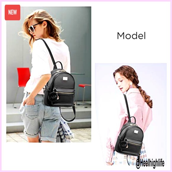 Leather Mini Backpack Purse with Pompom, 3 Zipper Pockets, Travel Daypack main image 7